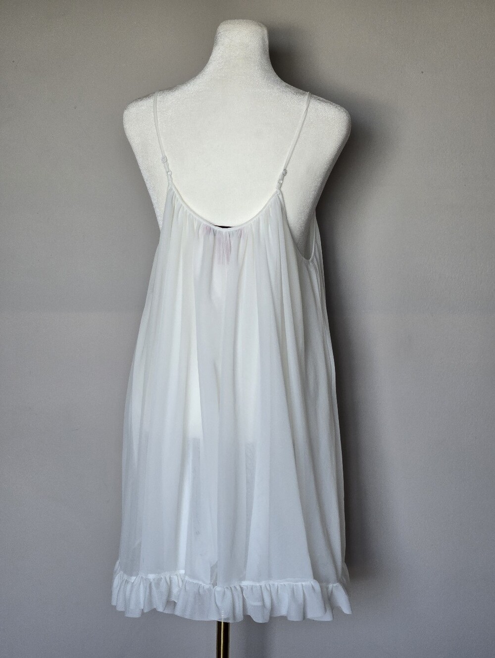 Betsey Johnson White Chiffon Babydoll Nightgown with Pink Trim - Women Intimates - Picture 2 of 8